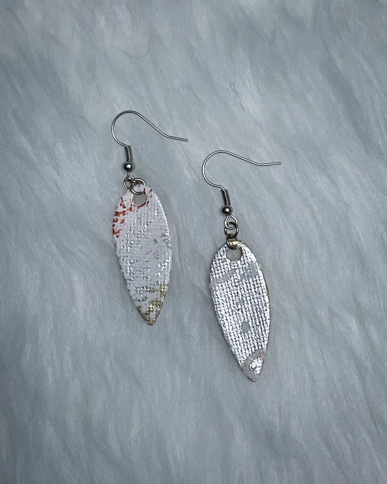 Silver, Gold & Copper Earrings - Small Leaf